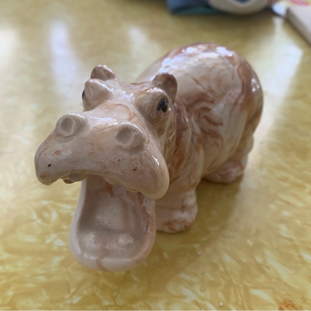 Ceramic Hippo Figurine - Brown and Cream